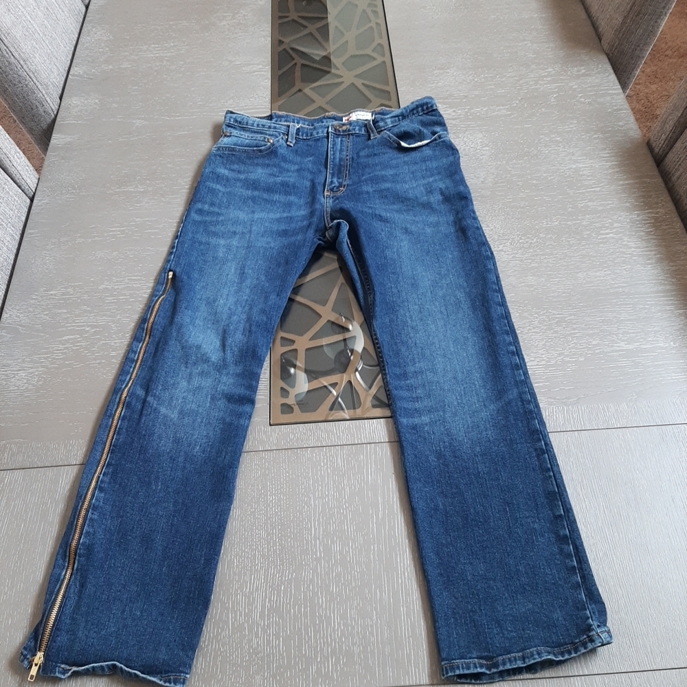 Classic Straight Denim Jeans for Men Side Zipper 34×29